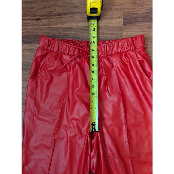 K Too Red Faux Leather Joggers- Size Large- - Picture 5 of 7